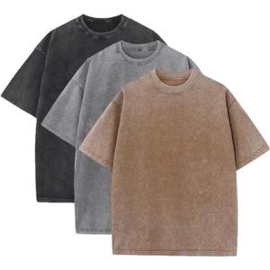 3 Pcs Men's Oversized Heavy Cotton Summer T-Shirts Vintage Tee Loose Fit Short Sleeve Casual Tshirts for Men Women (Large, Black + Gray + Coffee)