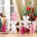 Bucherry 12 Pcs Wooden Snowflake Table Decor 3D Snowflake Tabletop Signs and Centerpiece for Christmas Xmas Winter Wonderland Decorations Home Party(White, Pink, Rose Red)