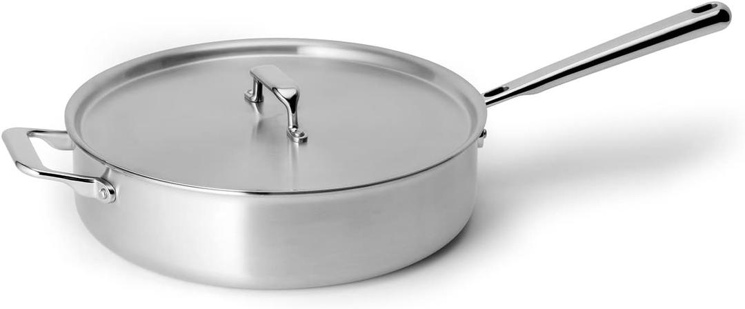 Misen 5-Ply Stainless Steel Saut Pan with Lid - Versatile, Durable, Dishwasher and Oven Safe - Even Heating, Ergonoic Stay-Cool Handle - For Searing, Braising, and More - 3 QT