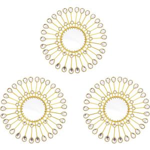 Gold Mirrors - Sunburst Valentine Wall Art, Decorative Round Mirrors for Valentine Bedroom, Living Room, Bathroom, Kitchen, Entryway, Hallway - Set of 3