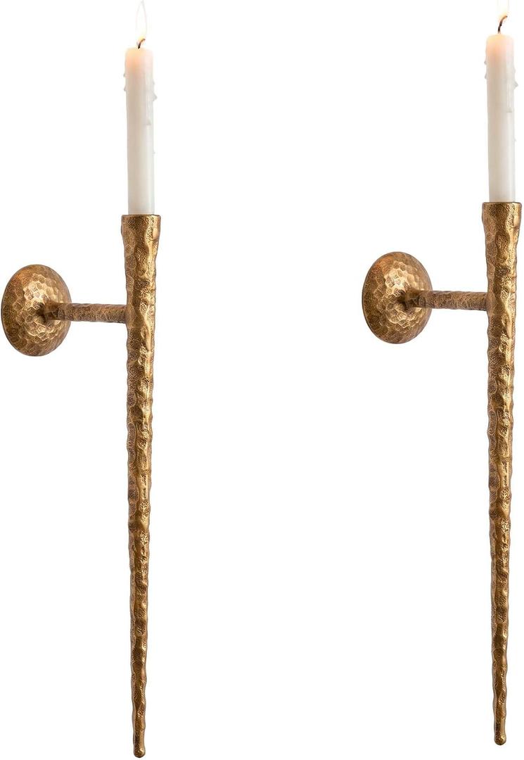 Vintage Brass Wall Candle Sconces Set of 2, 23" Iron Candle Holder