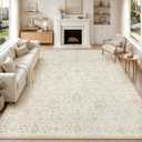 TENGTENGLINK 9x12 Washable Area Rugs for Living Room Vintage Floral Beige