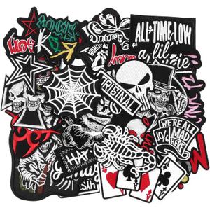 30pcs Random Assorted Cool Punk Embroidered Patches, Sew On/Iron On Patch Applique for Clothing, Jackets, Jeans, Hats, DIY Accessories