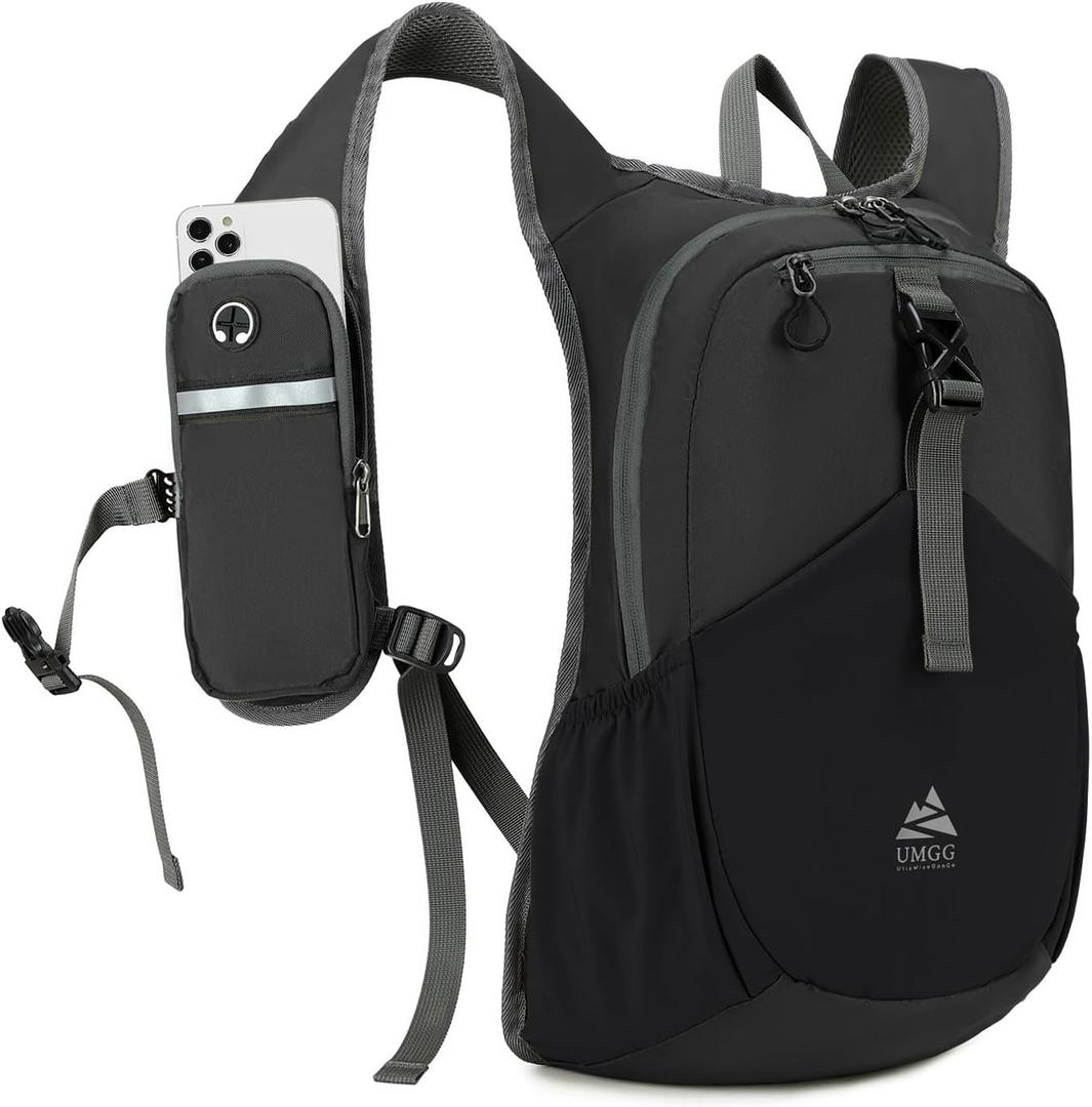 15L Small Hiking Backpack for Men Women Lightweight Packable Backpack Foldable Casual Daypack for Camping Travel Outdoor, Black