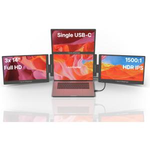 Triple Boost 14 Pro | Premium Triple Portable Monitor Extender | Full Aluminum | Quad Screens | 314 FHD 1080P HDR IPS | USB-C & HDMI | Compatible with 11-18 Laptops
