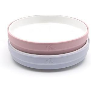 Elk and Friends Kids 7.8” Porcelain White Plates with Silicone Sleeves | Suitable for Babies/Toddlers | Microwave & Dishwasher Safe | Non Slip Dinnerware | Snack Dishes | 2 Pack