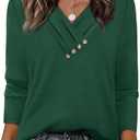 WIHOLL Long Sleeve Shirts for Women Fall Outfits V Neck T Shirts Button Down Tunic Tops Fashion Clothing (Large, 3-green)