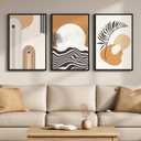 Framed Boho Mid Century Modern Wall Art for Living Room, 3 Piece Large Abstract Canvas Prints Paintings, Orange Earth Tones Moon Botanical Artwork Decor for Bedroom Hallway 16x24 Inch, 24" H x 16" W x 3Pcs