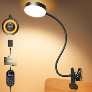 Glocusent Clip on Light, 72 LEDs Clip on Lamp with Amber Night Light, 3 Colors & 5 Brightness Bed Lamp, 30/60-Min Auto Off Timer, Perfect Eye Caring Reading Lamps for Bed/Headboard/Table/Desk (Black)