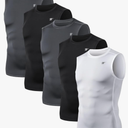 TELALEO 5 Pack Men's Athletic Compression Shirts Sleeveless Workout Tank Top Sports Base Layer Running Basketball L