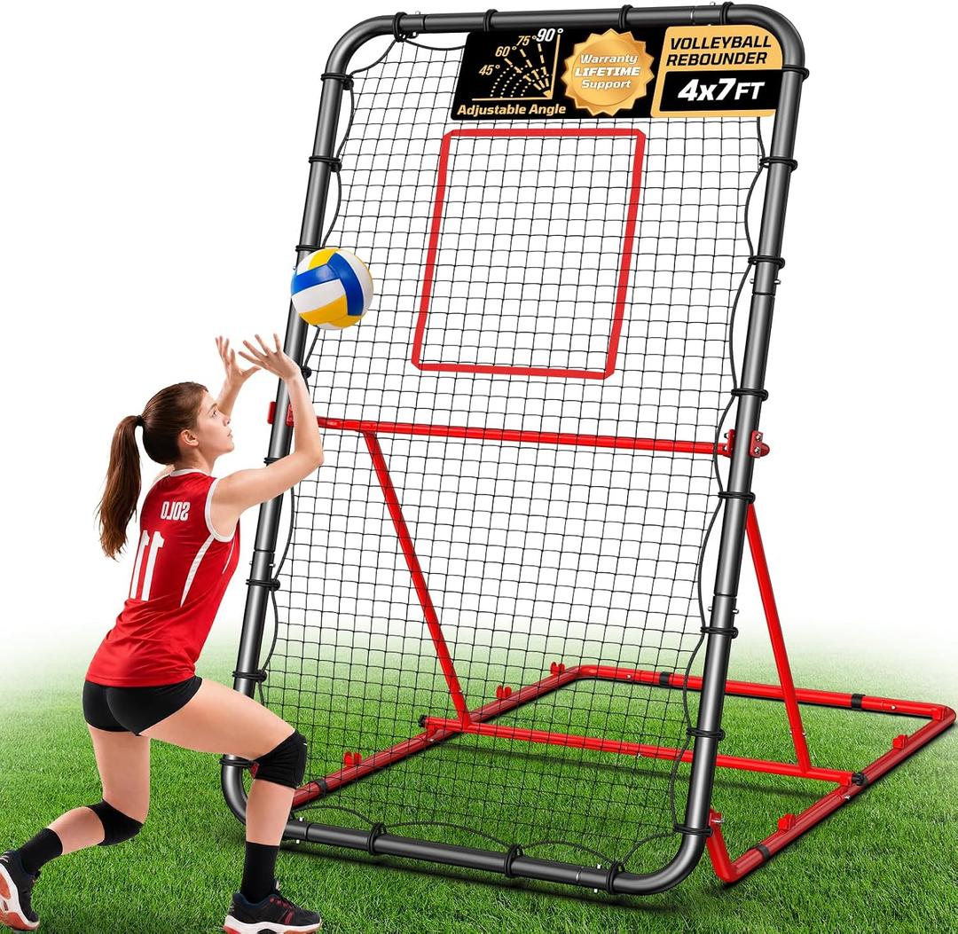 Volleyball Rebounder Net 4x7FT, Large Stability Base Training Equipment