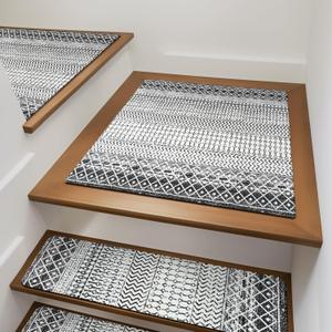 OJIA Stair Treads Non-Slip Matching Mat for Wooden Steps, Square Capet Stair Treads Rubber Backing Stair Runner Anti-Slip Stair Landing Mat 32x32 Inch Stair Rugs (Black)