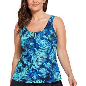 FULLFITALL Women Plus Size Tankini Top Printed Swimwear Bathing Suit Tank Top(No Bottom), Size 24
