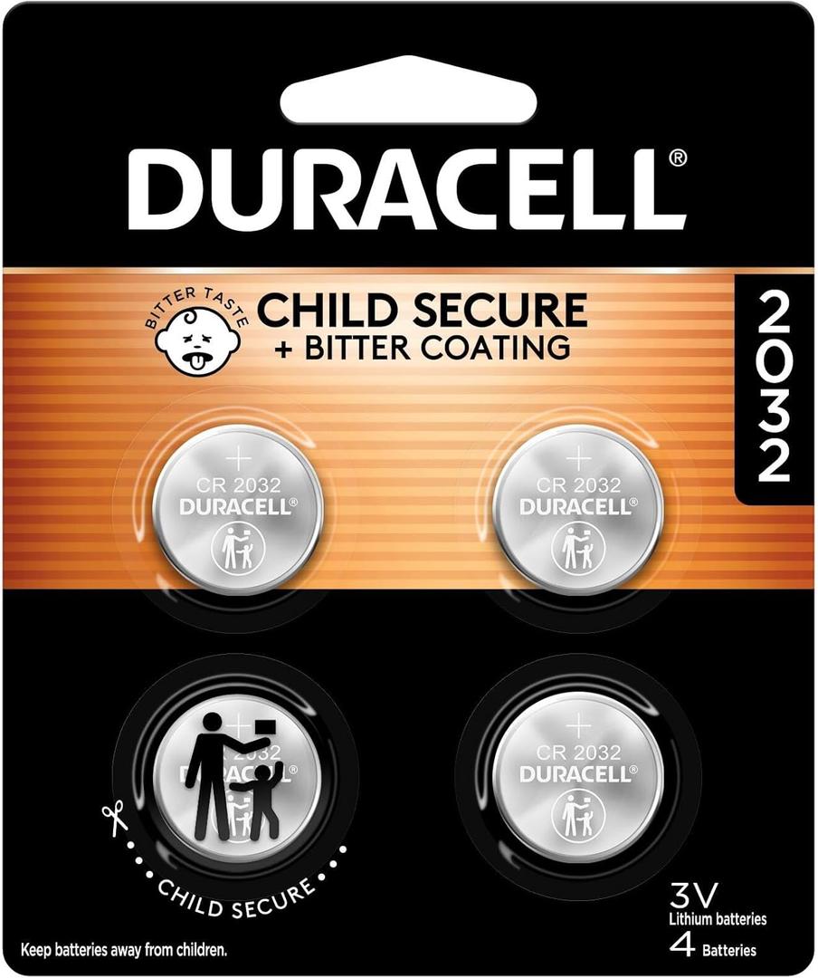 Duracell 2032 Lithium Battery, 4 Count (Pack of 1), Child Safety Features, Key Fob, CR2032 3V Cell