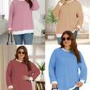 VISLILY Womens-Plus-Size-Tops Trendy Color Block Long Sleeve T Shirts Casual Loose Tunics Cute Knit Crewneck Blouses XL-5XL