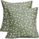Spring Sage Green Pillow Covers 18x18 Set of 2 Vintage Floral Rustic Old Style Cute Flower French Print Decorative Outdoor Pillowcases Seasonal Farmhouse Throw Cushion Case Decor for Couch Sofa Bed