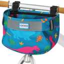 Kids Bike Basket Front for Boys Girls, Waterproof Bicycle Front Basket Handlebar Bag with Reflective Safety Straps, Easy to Install Kids Bike Scooter Accessories (Dinosaur)