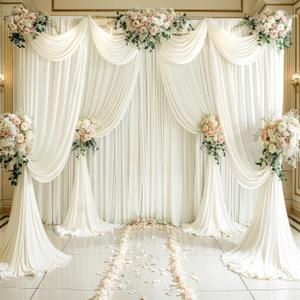 8 Panels Ivory Backdrop Curtains for Wedding Party Wrinkle Free Backdrops Curtain Drapes Fabric Decorations Photo Back Drop Cloth for Baby Shower Photography Stage Reception 40ft(W) x 12ft(H)
