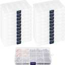 32 Pack 15 Grids Plastic Jewelry Organizer Box, Transparent Plastic Bead Storage Organizer Box with Adjusatble Dividers for Beads Earrings Rings Jewelry