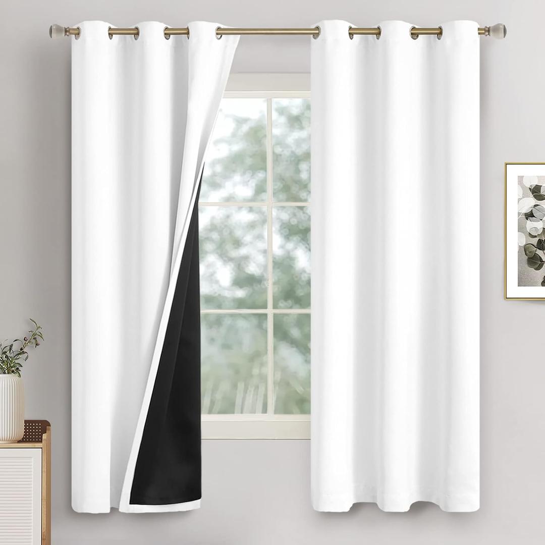 White Blackout Curtains for Bedroom 63 Inch Length, Black Out Thermal Insulated Grommet Window Drapes for Living Room, 2 Panels Set, Each 42 Inch Wide