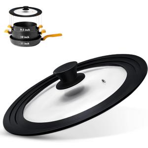 Ydeapi Universal Lid for Pots, Pans and Skillets, Pot Lid With Heat Resistant Silicone Rim and Tempered Glass, Fits 9.5", 10", 11" Diameter Pots and Pans