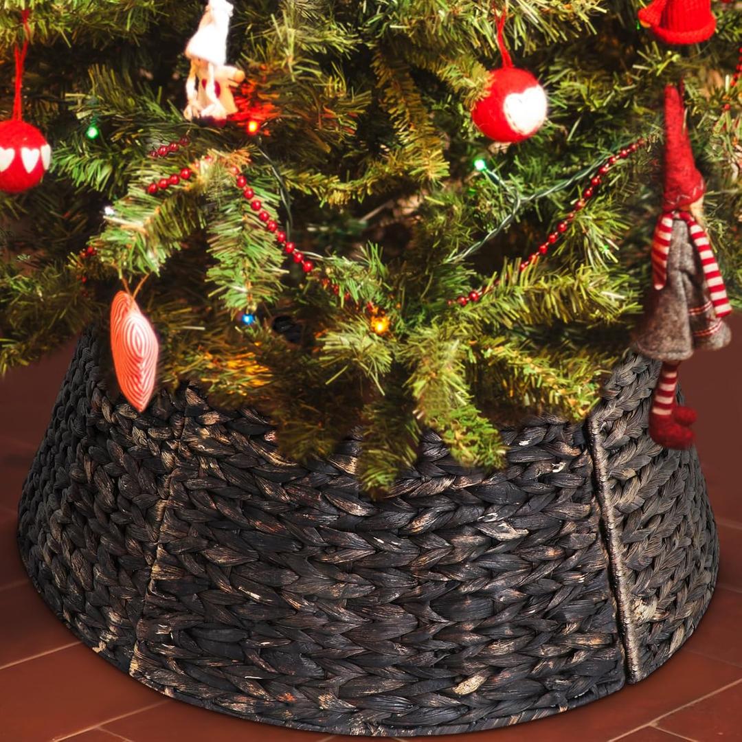 Liliful Christmas Tree Collar Woven Tree Collar Tree Ring Farmhouse Tree Collar Wicker Rustic Tree Skirt for Christmas Tree Decorations(Dark Brown,27 Inches)