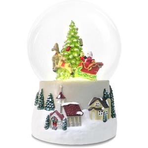 Winter Deer Musical Christmas Snow Globe LED Light Up, Snowflakes Water Globe,120MM 6.7Inch Height Village Water Globe, Valentine's Day Decor, Ideal Gift for Women and Adult.