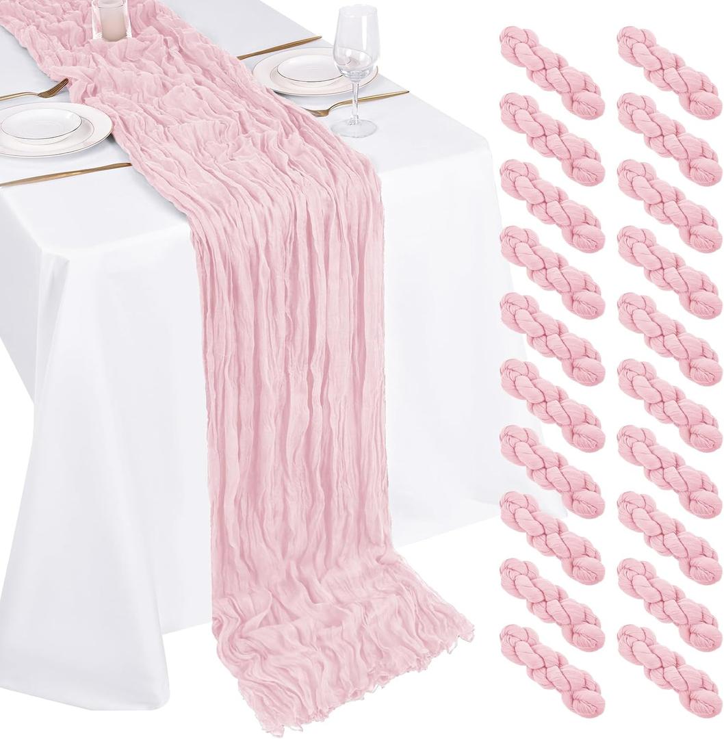 20 Pack Cheesecloth Table Runner - 17x108 Inch Light Pink Boho Gauze Cheese Cloth Table Runners for Baby Bridal Shower Decoration Wedding Party Summer Garden Farmhouse