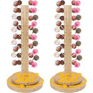 Wood Cake Pop Stand 36 Holes with Spinning Base,Cake Pop Holder Stand for Dessert Table,Lollipop Holder Candy Table Display, Dessert Stand for Wedding Birthday Baby Shower Parties Anniversaries (2 Pack)