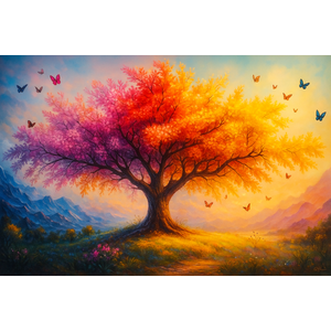 Large Colorful Tree Canvas Wall Art for Living Room Bedroom Home Office Orange and Pink Tree Picture Modern Artwork Ready to Hang Size 24x48