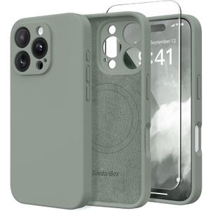 SuydanBox Magnetic for iPhone 16 Pro Case, Compatible with MagSafe, [Full Camera Protection][Screen Protector] Silicone Shockproof Protective Phone Case for iPhone 16 Pro 6.3", Calke Green