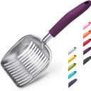 WePet Cat Litter Scoop, Aluminum Alloy Sifter, Kitty Metal Scooper, Deep Shovel, Long Handle, Poop Sifting, Kitten Pooper Lifter, Durable, Heavy Duty, for Litter Box (Large, FLAT Aluminum \ #07 Violet Handle)