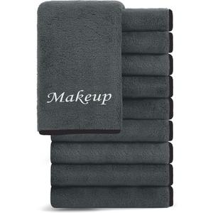 Cosy Family 10 Pack Makeup Remover Wash Cloths - Soft Microfiber Fingertip Facial Cleansing Cloths for Hand and Make Up, 12 x 12 in, Black Grey