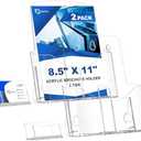 2 Pack Acrylic Brochure Holder 8.5 x 11 in with Business Card Holder, 1-Tier Brochure Display Stand with Removable Divider for 4 x 9 Inches Trifold Pamphlets, Clear Flyer Holde