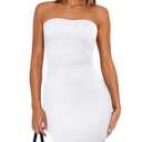 OFEEFAN Summer Dresses for Women 2025 Strapless Ruched Party Club Bodycon Mini Dress White S