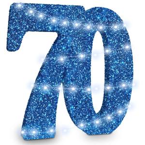 12 Inch 70th Birthday Decorations for Men,70th Anniversary Decorations,Blue Glitter 70th Birthday Centerpieces for Table Decorations,Number 70 Table Topper Decor