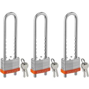 Locks with Keys, WULALACK 2 inch Wide Laminated Steel Keyed Padlock with Adjustable Shackle, Long Padlocks with Same Key,3 Pack