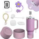 Stanley Cup Accessories Set,Including 2 Pcs 0.4in Straw Cover, 1 Silicone Spill-Proof Stopper Set of 3, 1 Name ID Letter Handle Charm, 1 Silicone Cup Boot Fits Stanley 40&30 Oz Tumbler (D), Pack Of 2