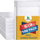 Water Resistant Bubble Envelope Mailers [100 Pack] 6 inch x 9 inch #0 White Poly Padded Shipping Envelopes Self Sealing Cushioned Packaging Bags (#0 [6"x9"])