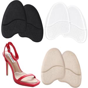 Metatarsal Pads Women, High Heel Comfort Pads, Ball of Foot Cushions for Women, Shoe Insoles, Heel Pads for Stop Feet from Sliding Forward,Shoe Grips for Inside of Shoes (Black+clear + Beige - 3 Pairs)