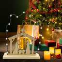 2 x Nativity Scene Sets Indoor with LED Lights - Wooden Nativity Table Centerpiece Sign Holy Family Figure for Christ's Birth Religious Xmas Mantle Shelf Tabletop Home Christmas Decorations