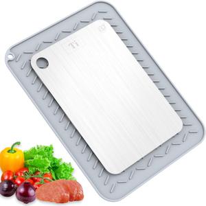 Titanium Cutting Board, 100% Pure Titanium Cutting Boards for Kitchen, Double-Sided Food-Grade Chopping Board for Meat, Vegetables & Fruits, Dishwasher-Friendly (11.42''X7.8'')