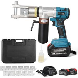 Electric Hydraulic Cable Lug Crimping Tool, 8 AWG to 500 MCM Terminal, Cable, Wire Electric Crimper Tool Kit, Battery Crimp Tool Kits with 11 Dies