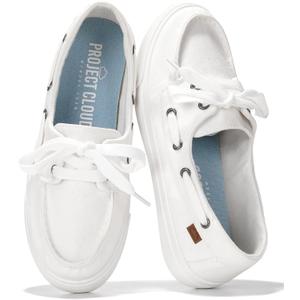 Project Cloud Sneakers for Women - Memory Foam Spring Shoes for Women Footwear - Slip-On Boat Shoes - Non Slip Fashion Sneakers - Lightweight Loafers (Seasalt, Whit, 10) White