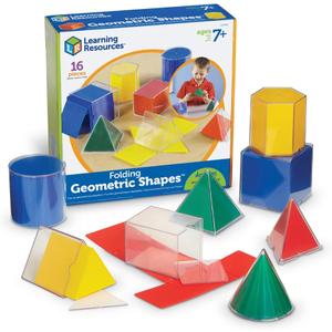 Learning Resources Folding Geometric Shapes - 16 Pieces, Ages 7+ Geometry Accessories, Teacher Aids, Math Helper, Teacher Supplies, Math Games for Kids,Back to School Supplies