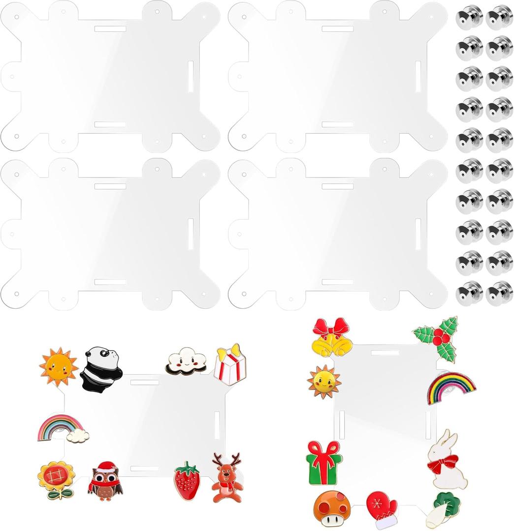 4 Badge Buddy Pin Holders with 20 Locking Pin Backs, 9 Holes Acrylic Pin Holder, Compatible with Both Horizontal and Vertical ID Badges for Nurses, Students, Employees