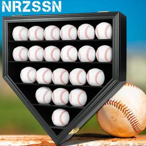 21 Baseball Display Case Wall Mount - UV Protection Lockable Shadow Box with Clear Acrylic Door | Wood Showcase Cabinet for Collectible Balls (Black)