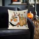 2 x GAGEC Halloween Pillow Covers 18x18 Inch Ghost Floral Throw Pillow Covers Holiday Farmhouse Fall Pillowcase Couch Cushion Case for Indoor Outdoor Home Sofa Decor