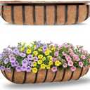 HFHOME 30" Deck Railing Planter Box with Horse Trough Coco Liners, Black Window Box Metal Hanging Flower Planters Baskets for Indoor, Outdoor, Balcony, Porch, Fence, Patio, and Lawn (Set of 2), 30 inches-2P