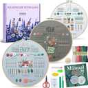 ETSPIL Embroidery Kit for Adult Beginners, 3-Pack 33-Stitch Practice Samplers, Pre-Stamped Patterns, 7.8-Inch Hoop, Threads & Needles, Step-by-Step Guide & Video, DIY Needlework Craft Gift for Women